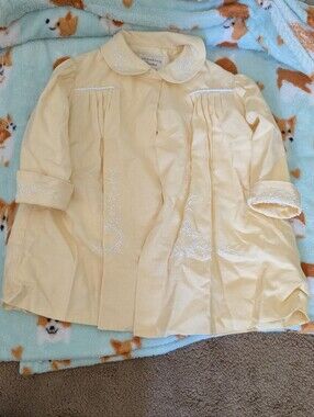 Vintage Handmade Baby Girl Yellow Swing Coat Embroidered Peter Pan Collar Pastel